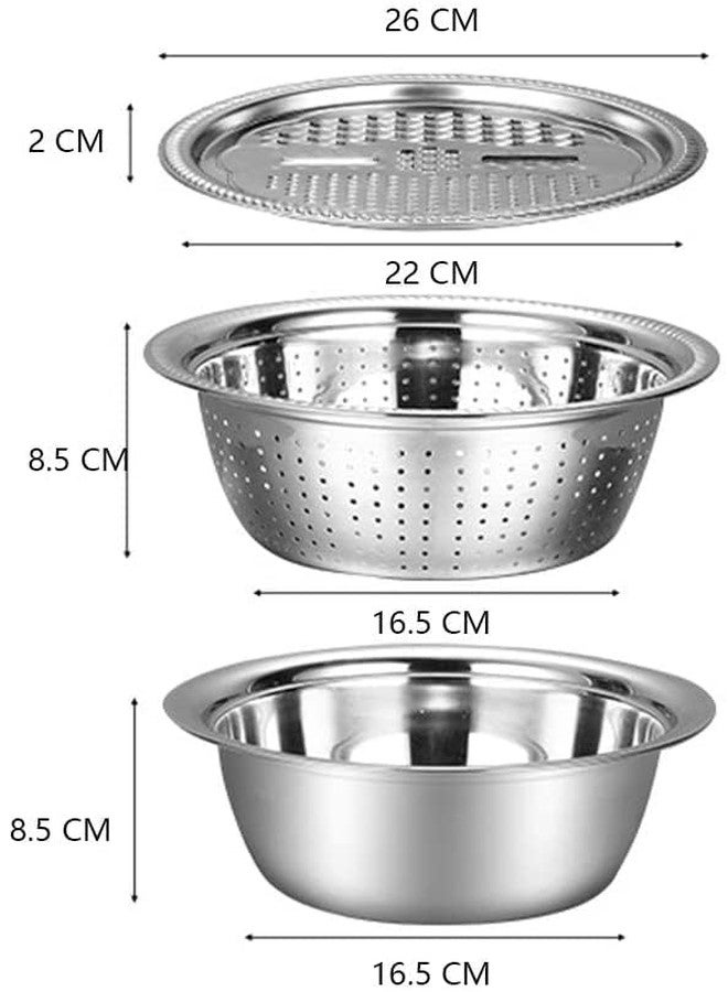 Shrux Kitchen Multifunctional Stainless Steel 3 in 1 Colanders Basin Grater Strainer & Drain Basket,Salad Maker Bowl Vegetable Fruits Washing Strainer,Stainless Steel Kitchen Grater with Basin Set - Image 5